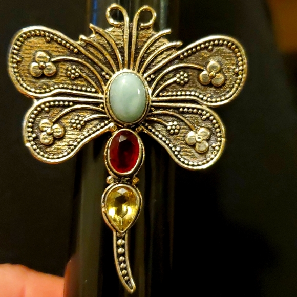 New Larimar, Garnet and Citrine 925 Silver Dragonfly Ring. - Picture 5 of 10